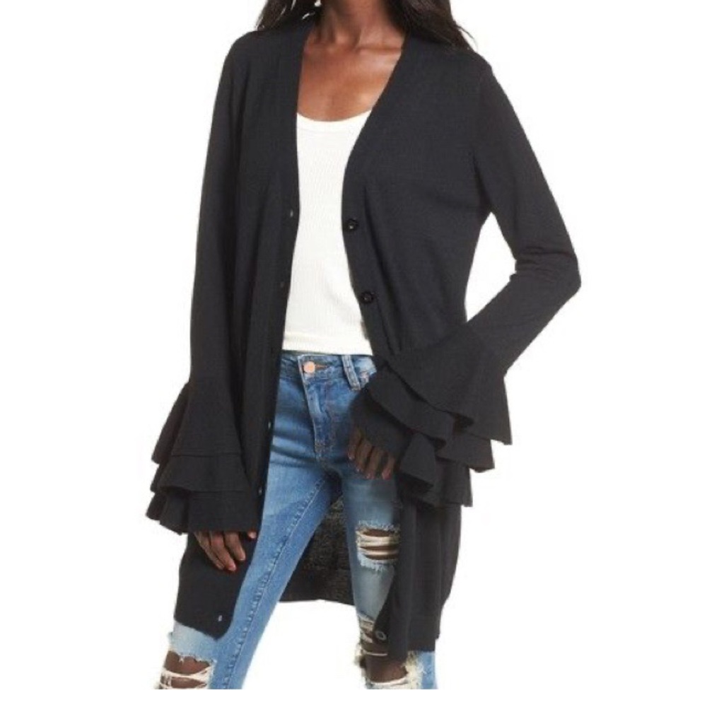 Bell sleeve wool cardigan
